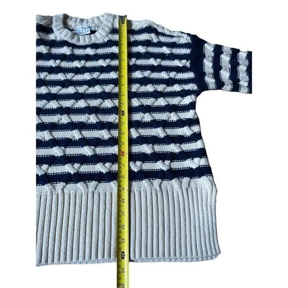 NWT Madewell Cable Knit Oversized Sweater in Stripe size Small Cream Navy Crewne
