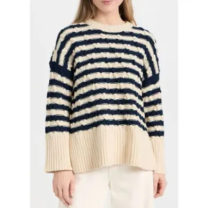 NWT Madewell Cable Knit Oversized Sweater in Stripe size Small Cream Navy Crewne