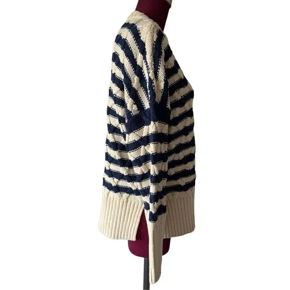 NWT Madewell Cable Knit Oversized Sweater in Stripe size Small Cream Navy Crewne