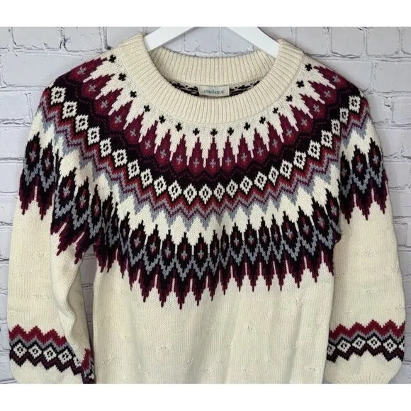 NWT SUNDANCE Eloise Fairisle Pullover Sweater Cream Cotton Wool Size XS $148.00