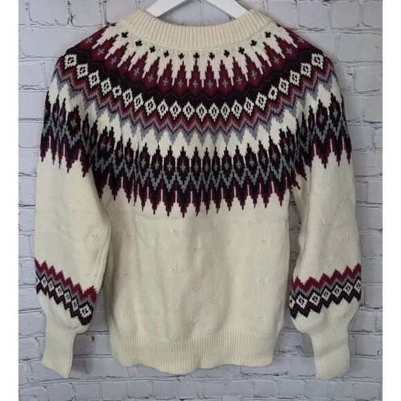 NWT SUNDANCE Eloise Fairisle Pullover Sweater Cream Cotton Wool Size XS $148.00