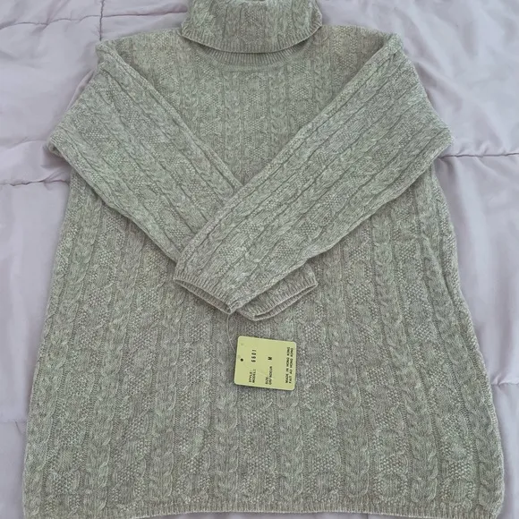 NWT Vintage Jeanne Pierre Lambswool angora oatmeal cottage Turtleneck Sweater M