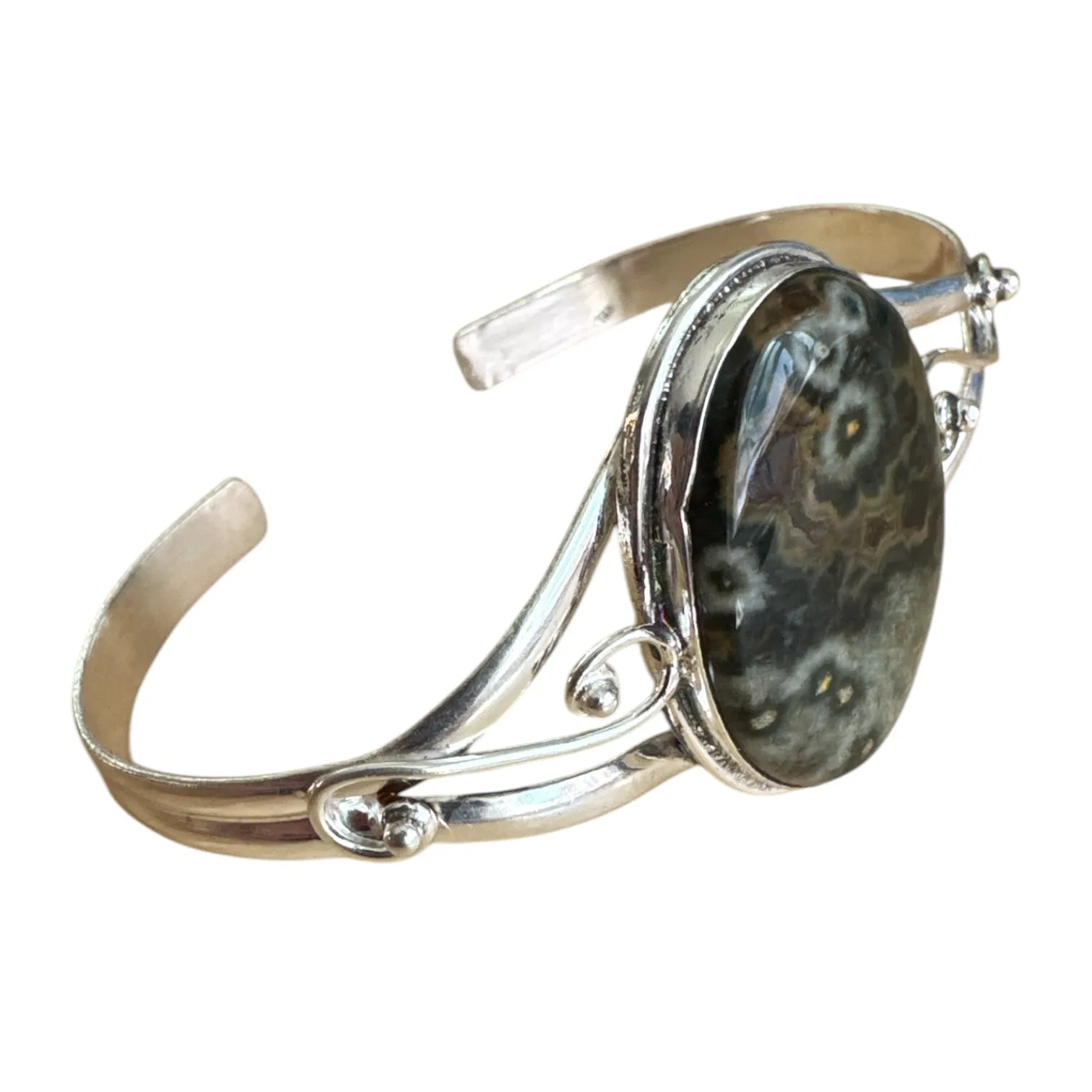Ocean Jasper Solid 925 Sterling Silver Cuff Bracelet