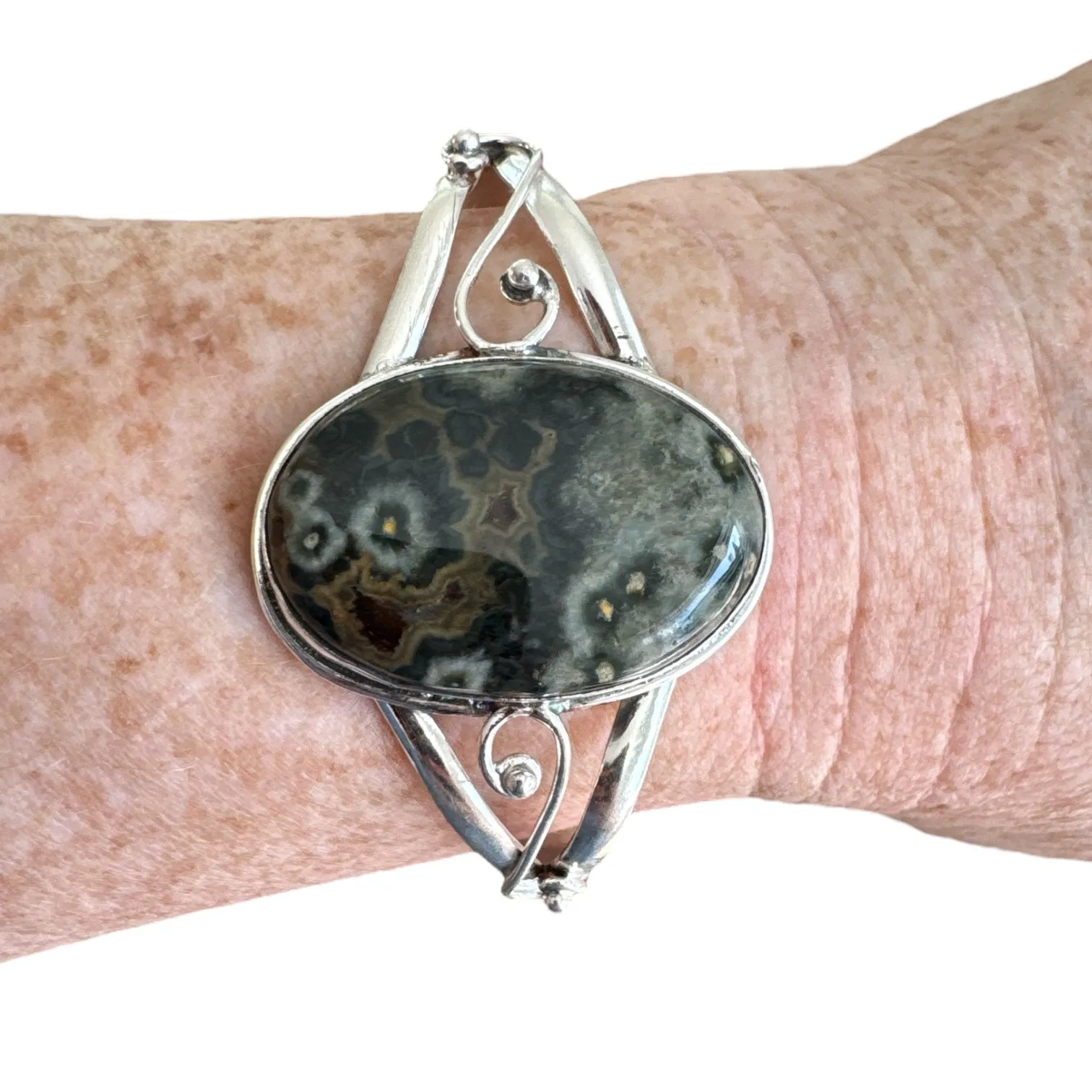 Ocean Jasper Solid 925 Sterling Silver Cuff Bracelet