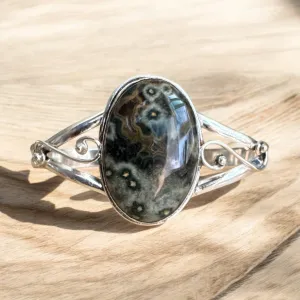 Ocean Jasper Solid 925 Sterling Silver Cuff Bracelet
