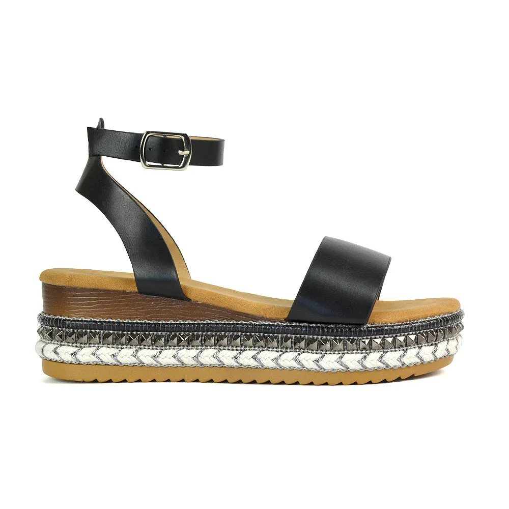 Olivia Flatform Ankle Strap Wedge Heel Summer Sandals in Gold