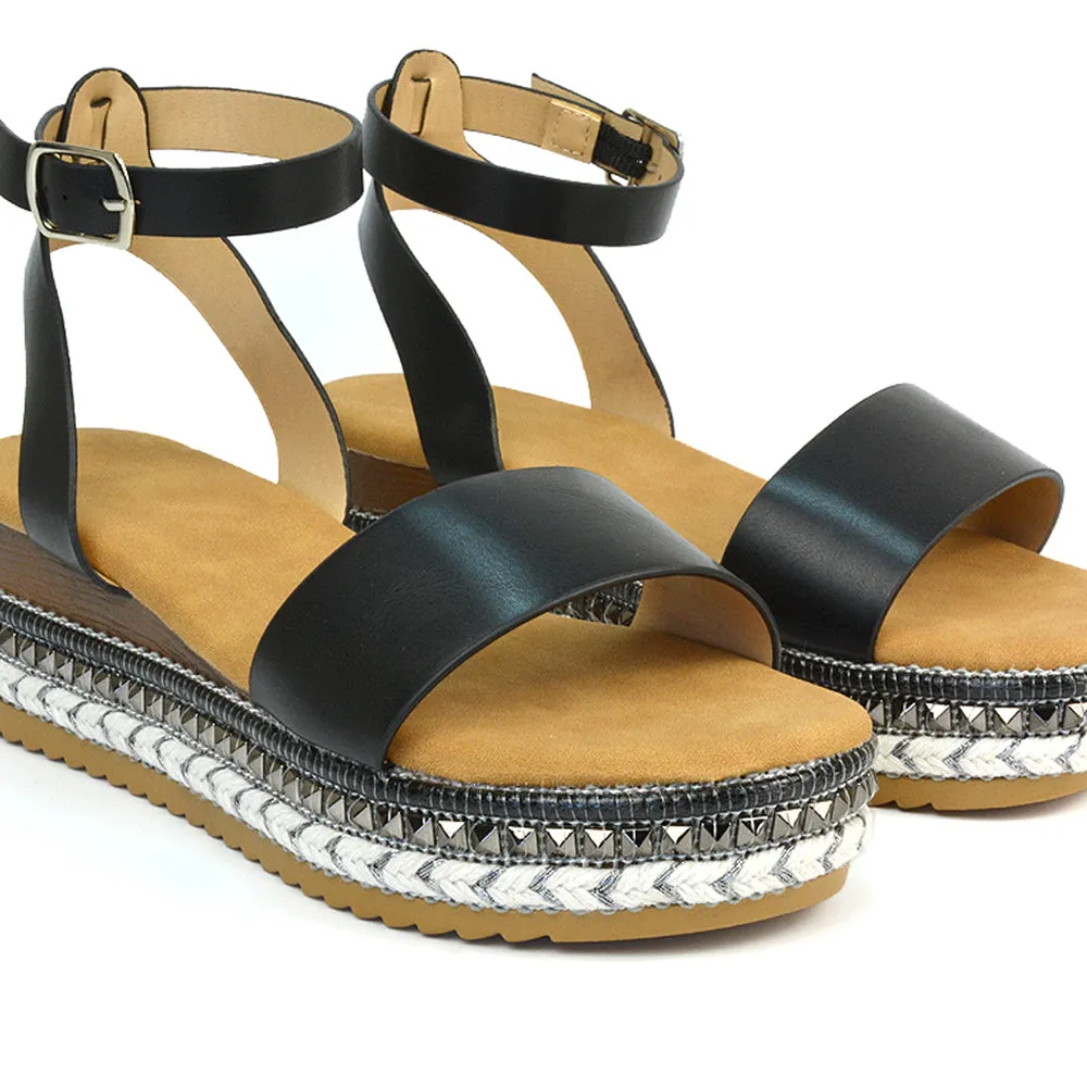 Olivia Flatform Ankle Strap Wedge Heel Summer Sandals in Gold