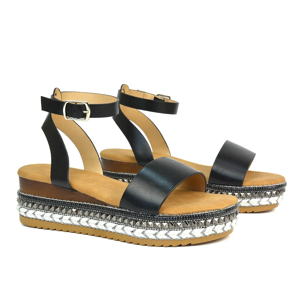 Olivia Flatform Ankle Strap Wedge Heel Summer Sandals in Gold