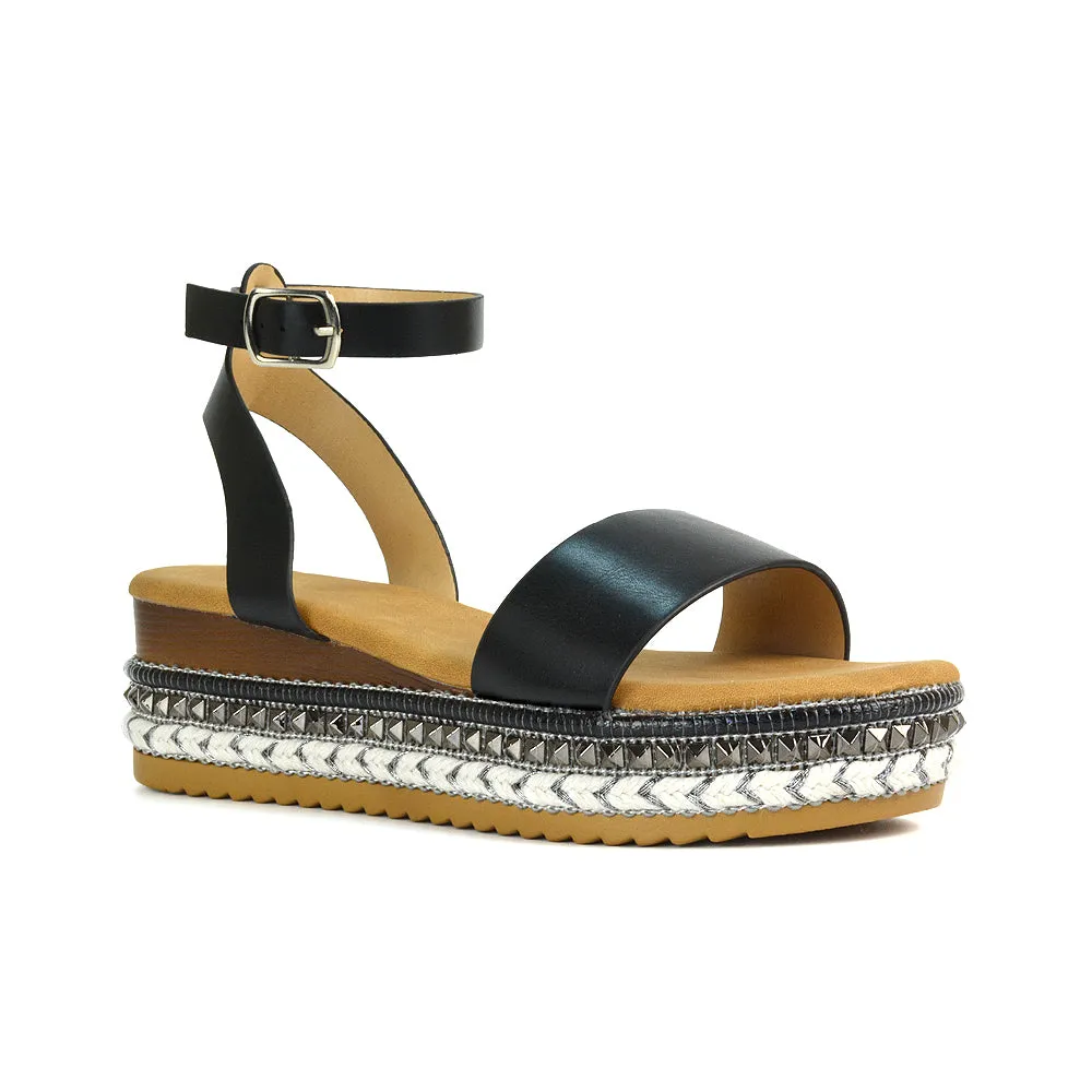 Olivia Flatform Ankle Strap Wedge Heel Summer Sandals in Gold
