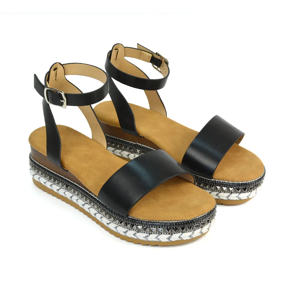 Olivia Flatform Ankle Strap Wedge Heel Summer Sandals in Gold
