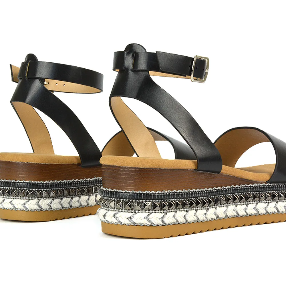 Olivia Flatform Ankle Strap Wedge Heel Summer Sandals in Gold