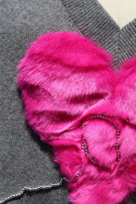 OOAK Hand-beaded Hot Pink Heart Sweater