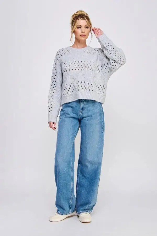 OPEN KNIT OVERSIZED SWEATER WITH CABLE KNIT DETAILS