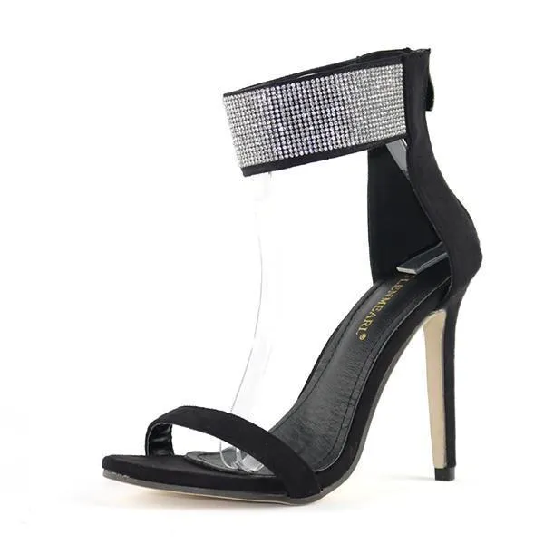 Open Toe Rhinestone Ankle Strap Shoes