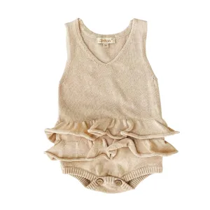 Organic Knitted Sweater: Baby Girl Cable Knit Ruffler Onesie