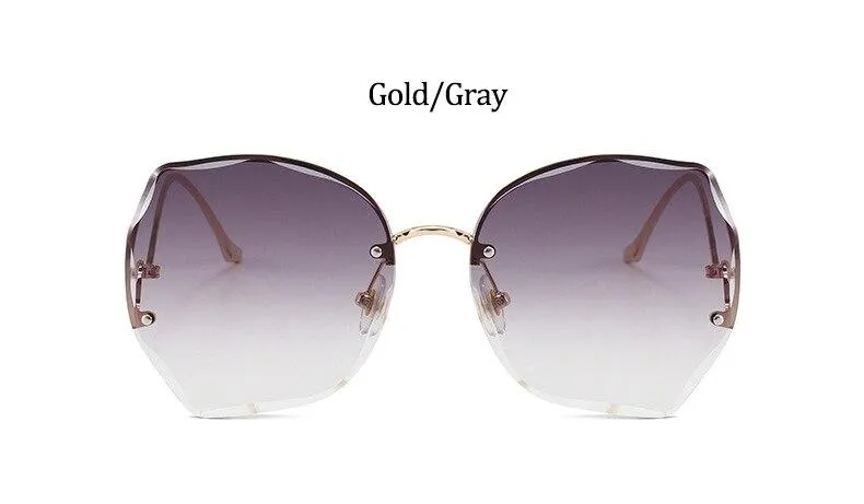 Oversized Brown Rimless Sunglasses Women Trendy Round Gradient Shades Glasses  Summer Female Sunglasses Oculos
