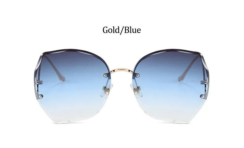 Oversized Brown Rimless Sunglasses Women Trendy Round Gradient Shades Glasses  Summer Female Sunglasses Oculos