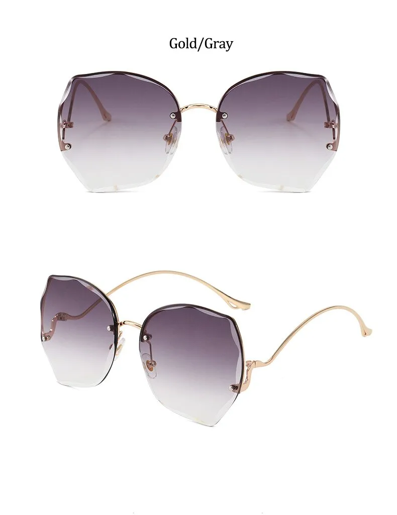 Oversized Brown Rimless Sunglasses Women Trendy Round Gradient Shades Glasses  Summer Female Sunglasses Oculos