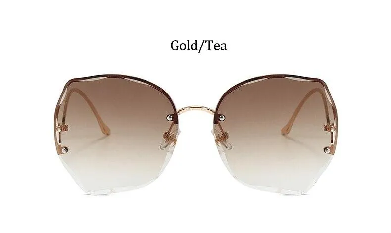 Oversized Brown Rimless Sunglasses Women Trendy Round Gradient Shades Glasses  Summer Female Sunglasses Oculos