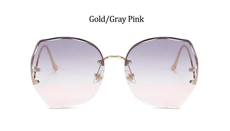 Oversized Brown Rimless Sunglasses Women Trendy Round Gradient Shades Glasses  Summer Female Sunglasses Oculos