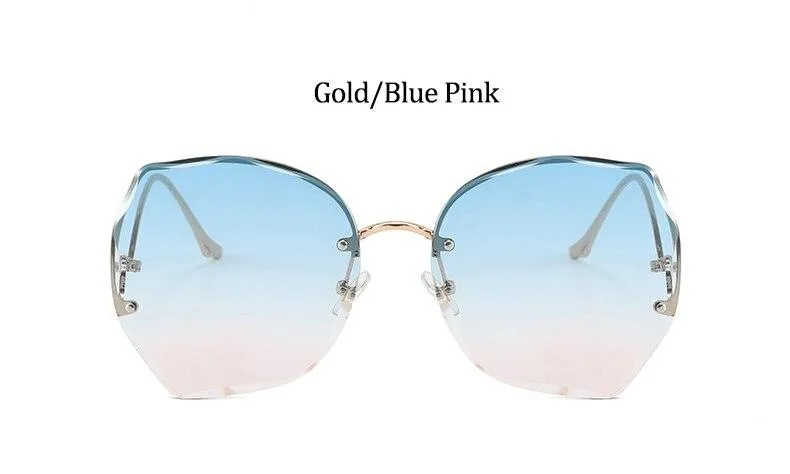 Oversized Brown Rimless Sunglasses Women Trendy Round Gradient Shades Glasses  Summer Female Sunglasses Oculos