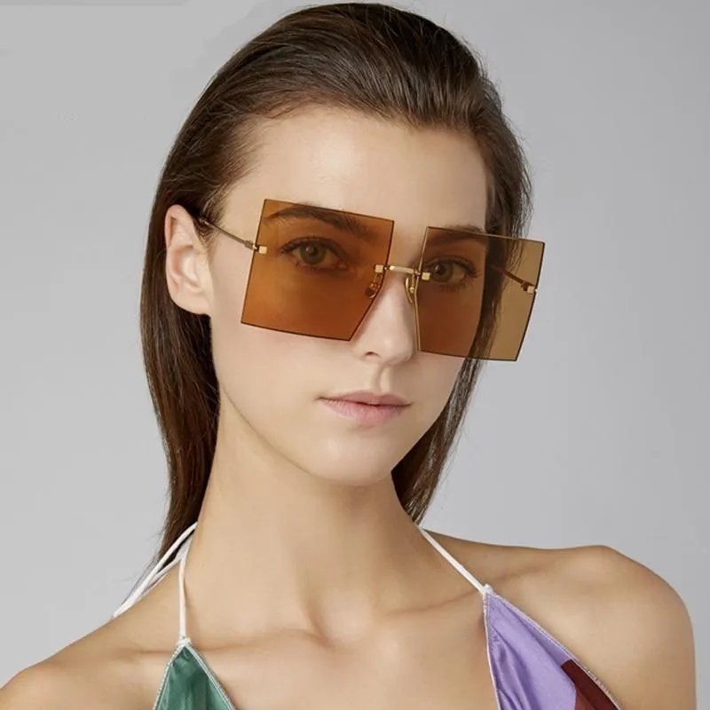 Oversized Rimless Square Sunglasses
