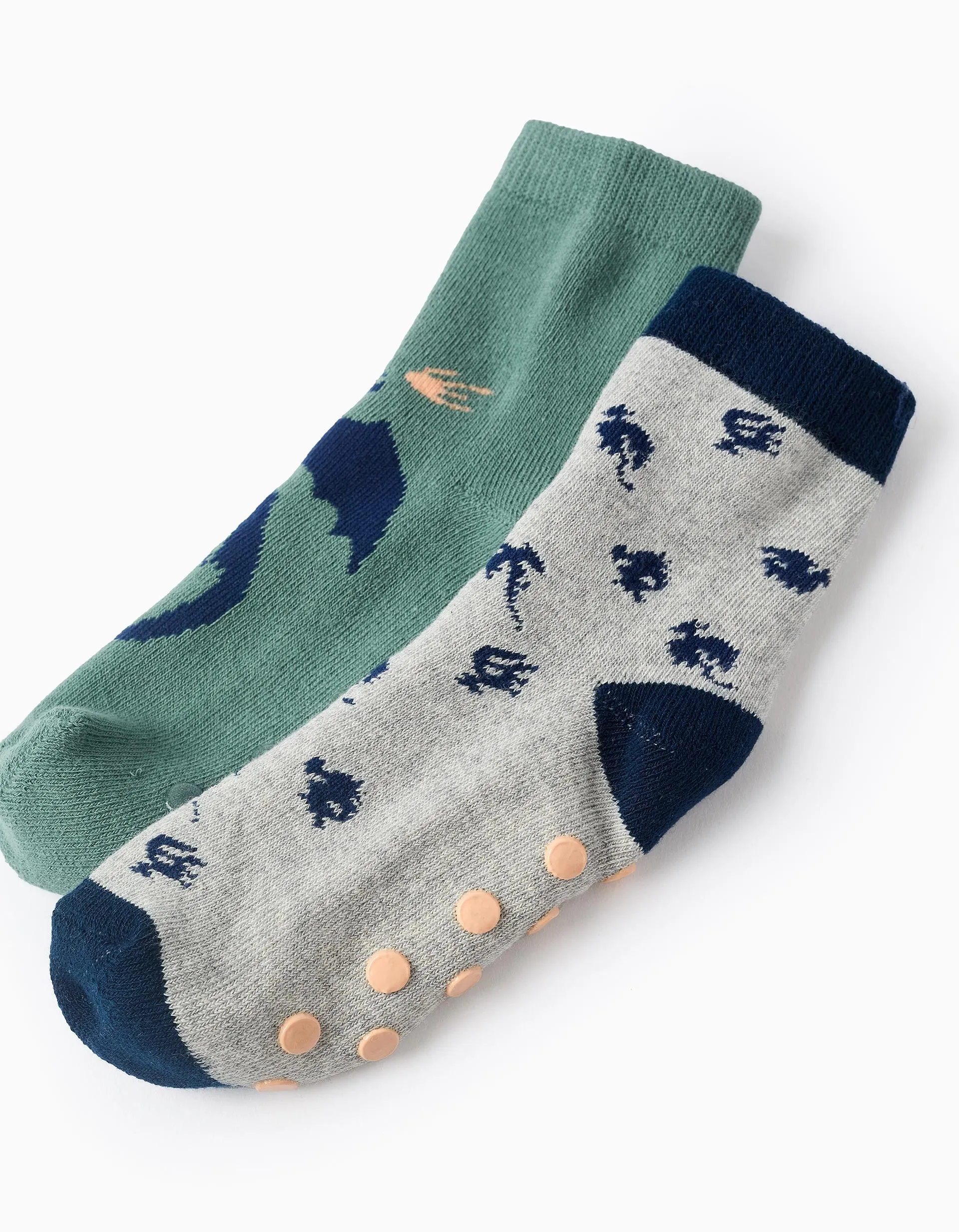Pack of 2 Non-Slip Socks for Boys 'Dragons', Grey/Green