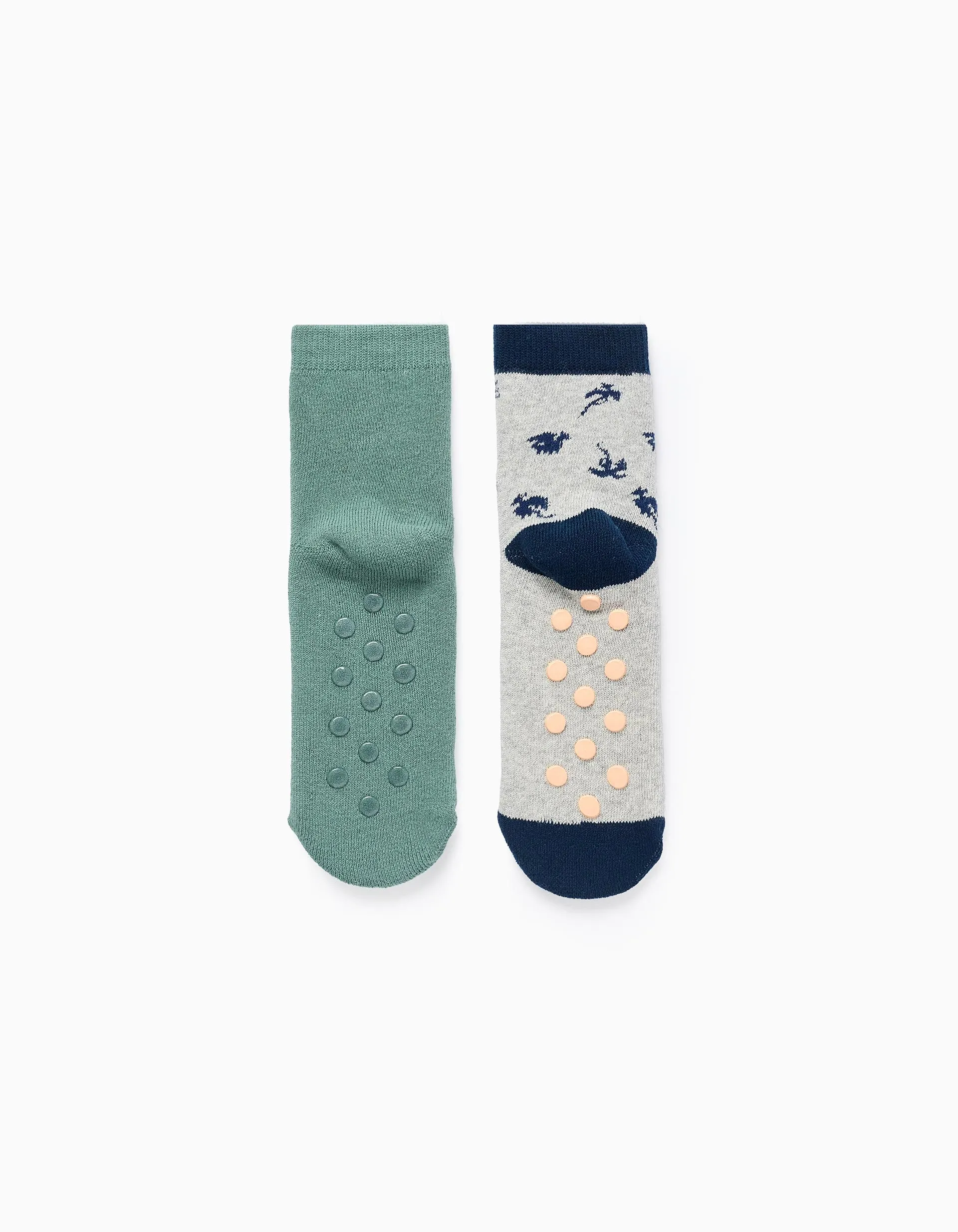 Pack of 2 Non-Slip Socks for Boys 'Dragons', Grey/Green