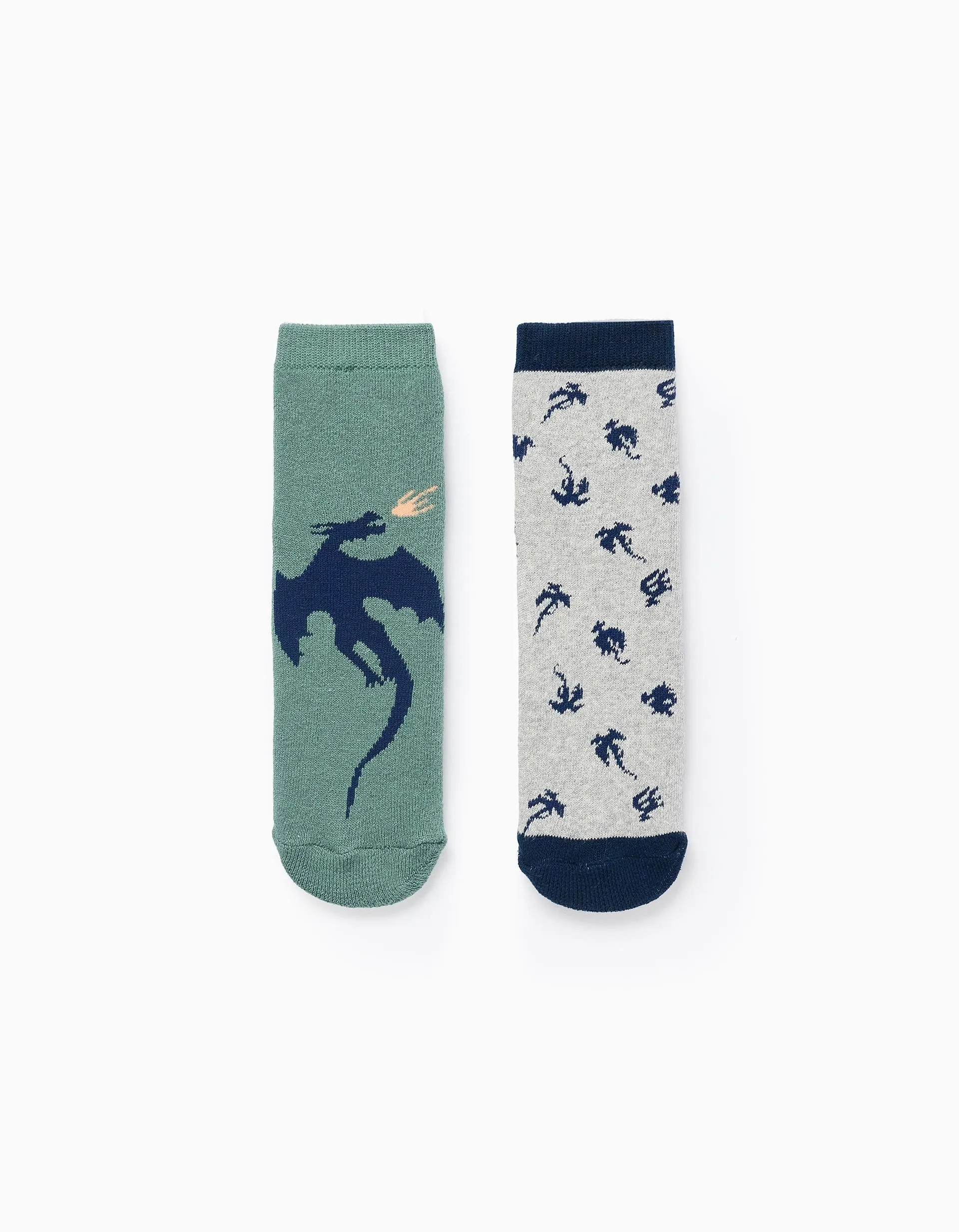 Pack of 2 Non-Slip Socks for Boys 'Dragons', Grey/Green