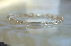 Pave Diamond ID Bar & Paperclip Chain Bracelet