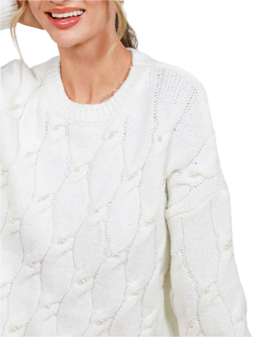 Pearl Cable Sweater - Creampuff