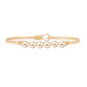 Pearl with Crystals Bangle Bracelet:  Gold