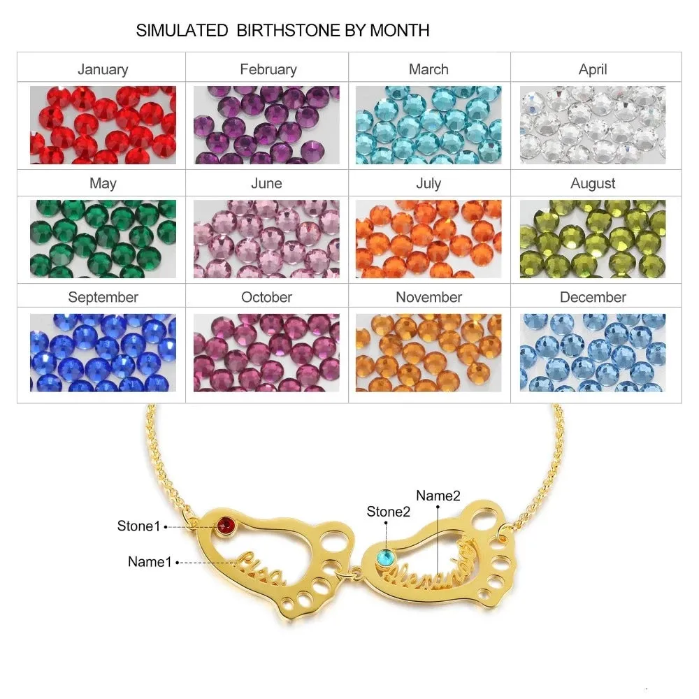 Personalized Baby Feet 2 Names 2 Stones Bracelet