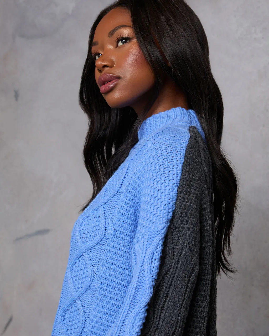 Pick A Side Cable Knit Contrast Sweater