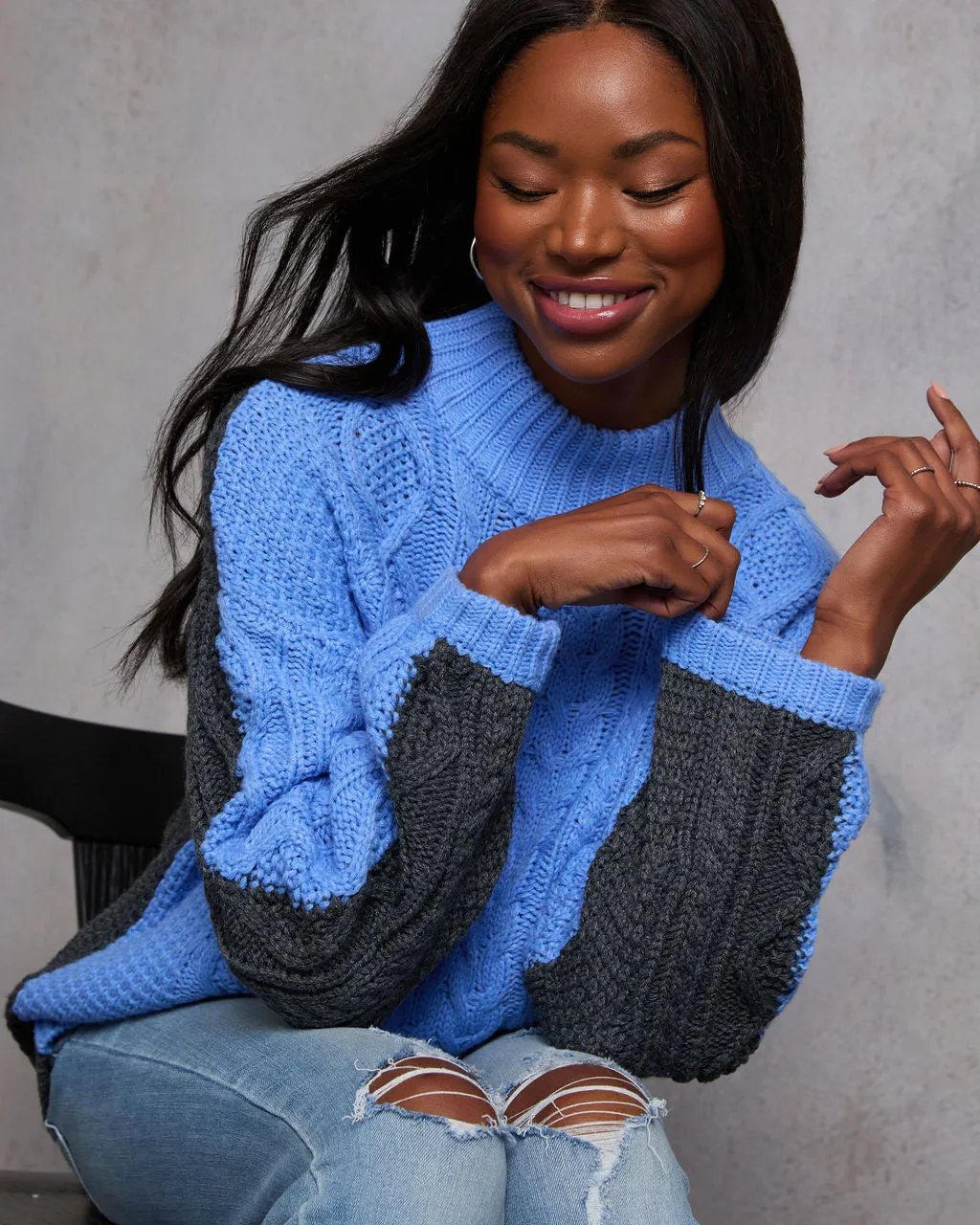 Pick A Side Cable Knit Contrast Sweater