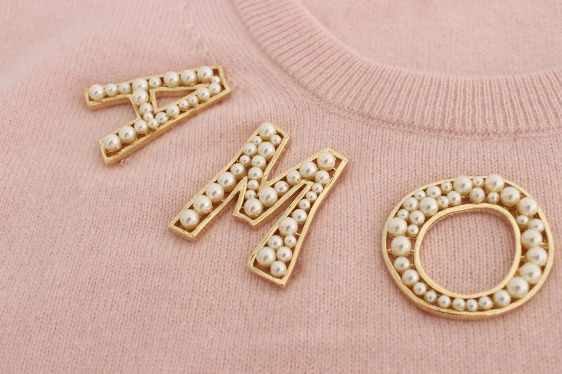 Pink Cashmere AMORE Pearls Gold Sweater