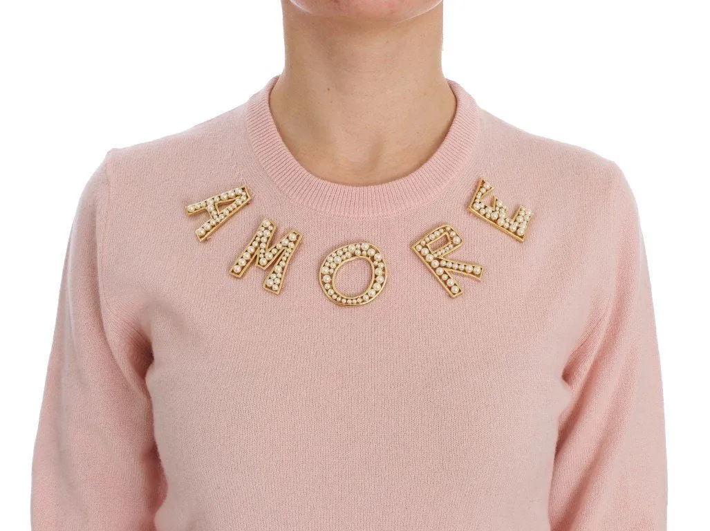 Pink Cashmere AMORE Pearls Gold Sweater