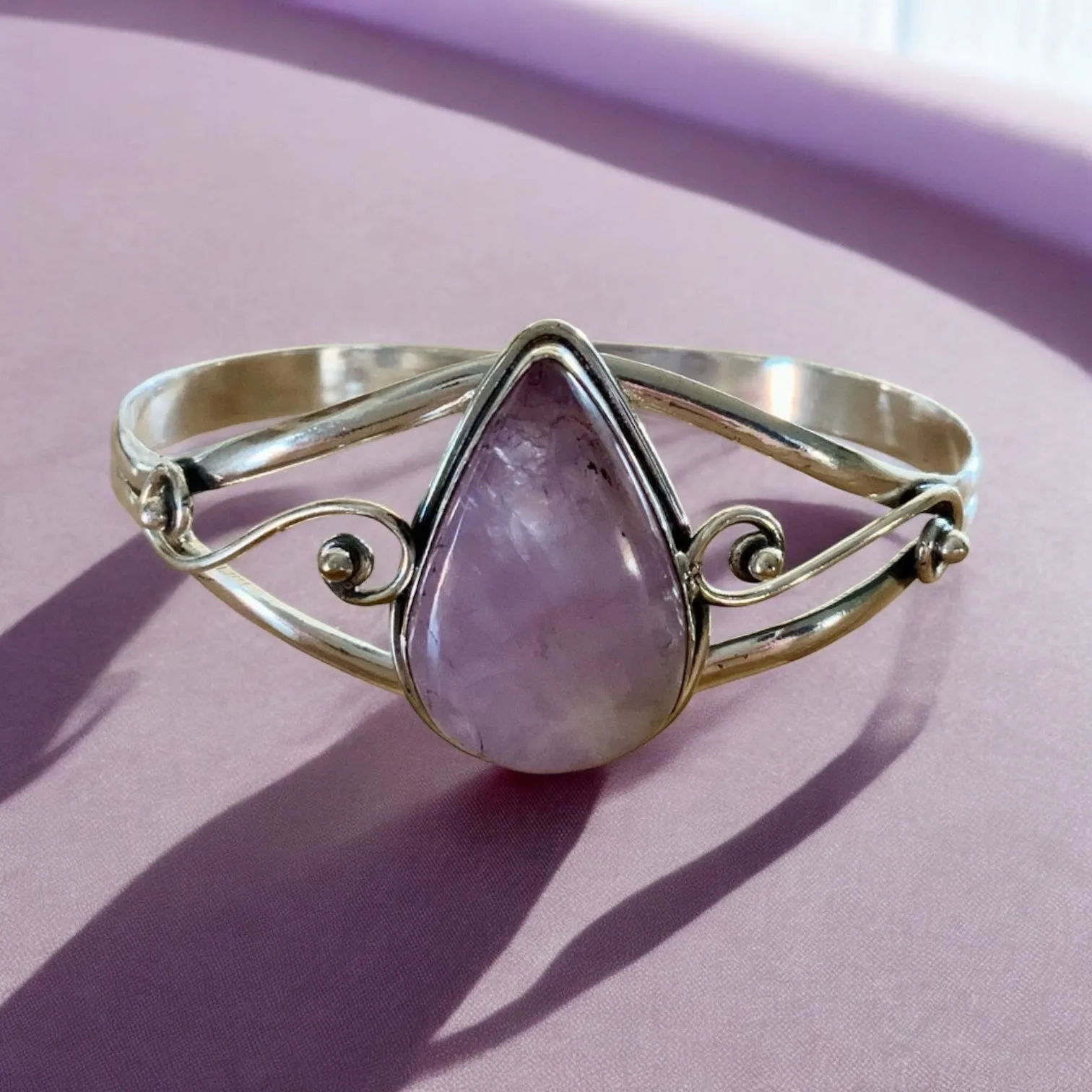 Pink Kunzite Solid 925 Sterling Silver Cuff Bracelet