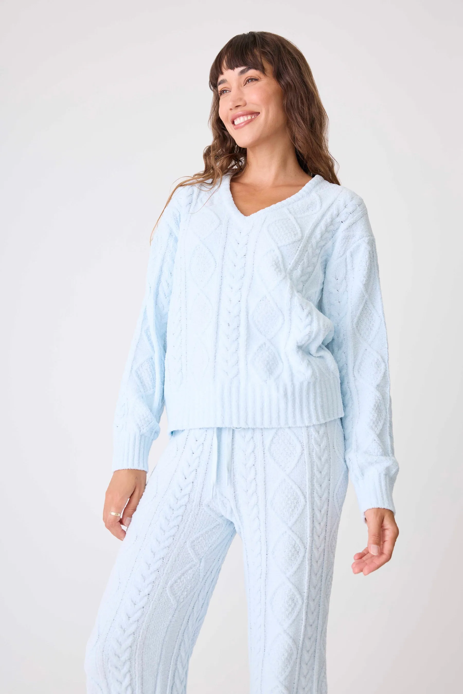 PJ SALVAGE CABLE CREW LOUNGE LONG SLEEVE TOP- IVORY/BLACK-RKCLLS