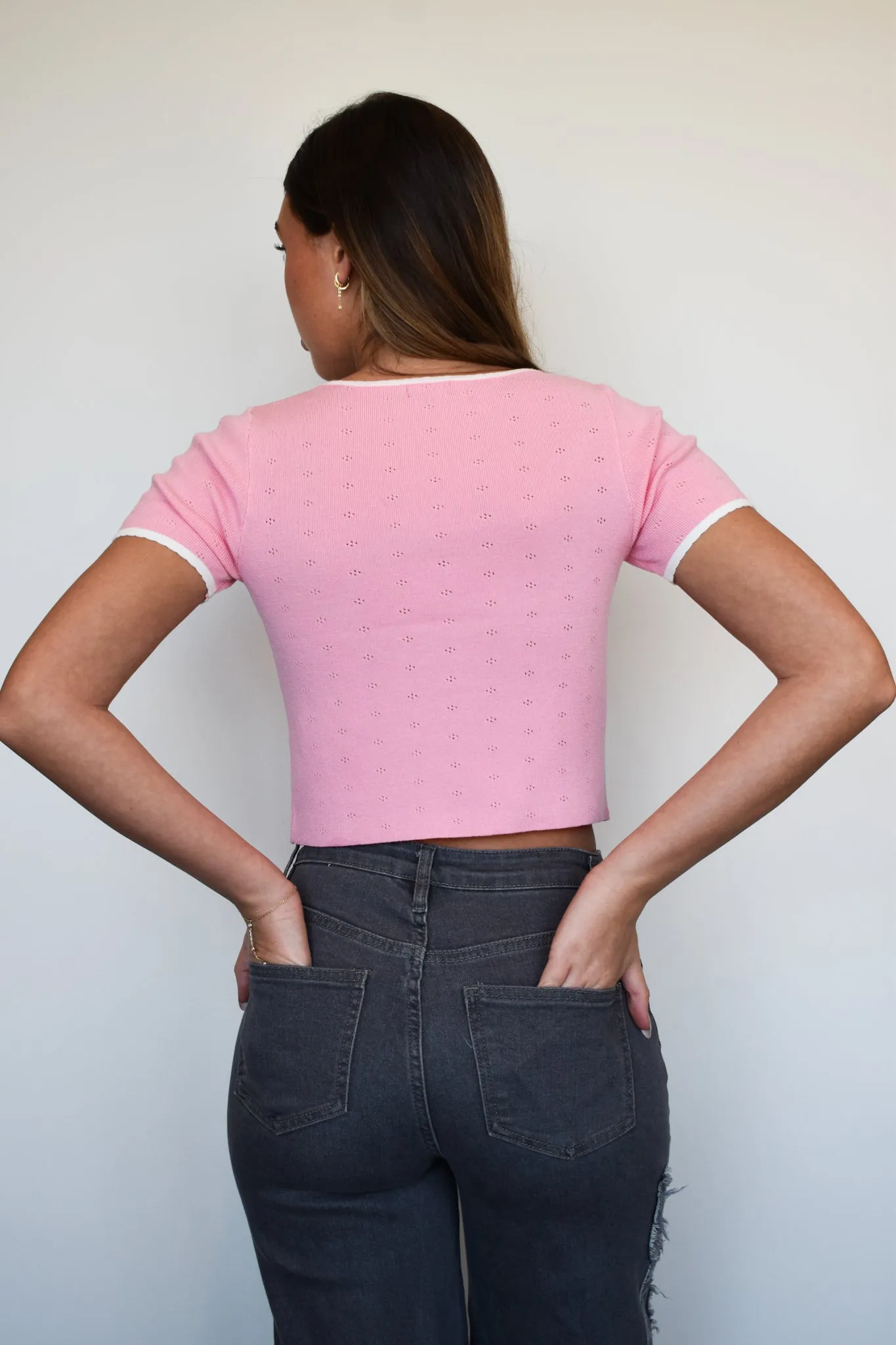 Pointelle Knit Cropped Tee
