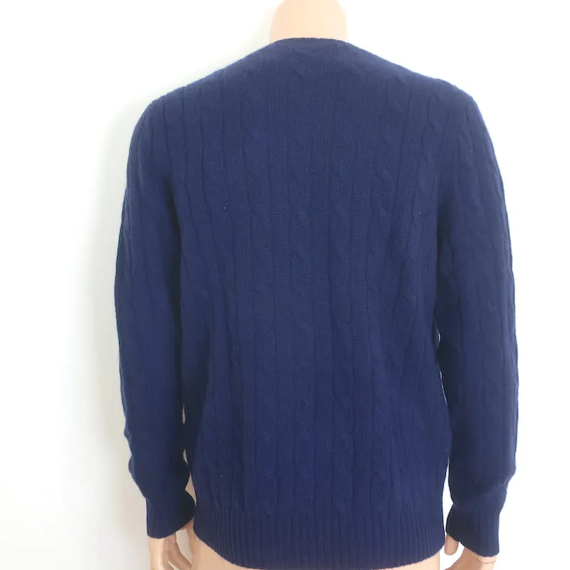 Polo Ralph Lauren The Iconic Cable Knit Cashmere Sweater Navy Size Large