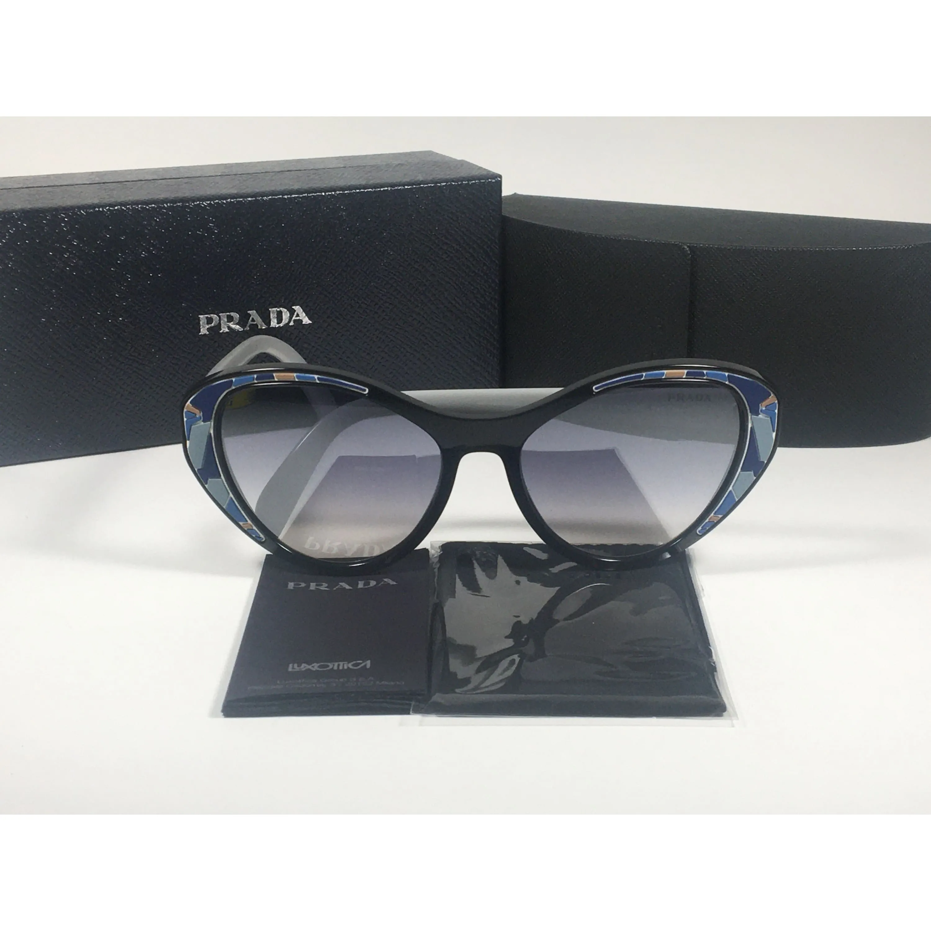 Prada Tapestry Sunglasses Gray Black Blue Gradient Lens SPR14U LDM-5R0