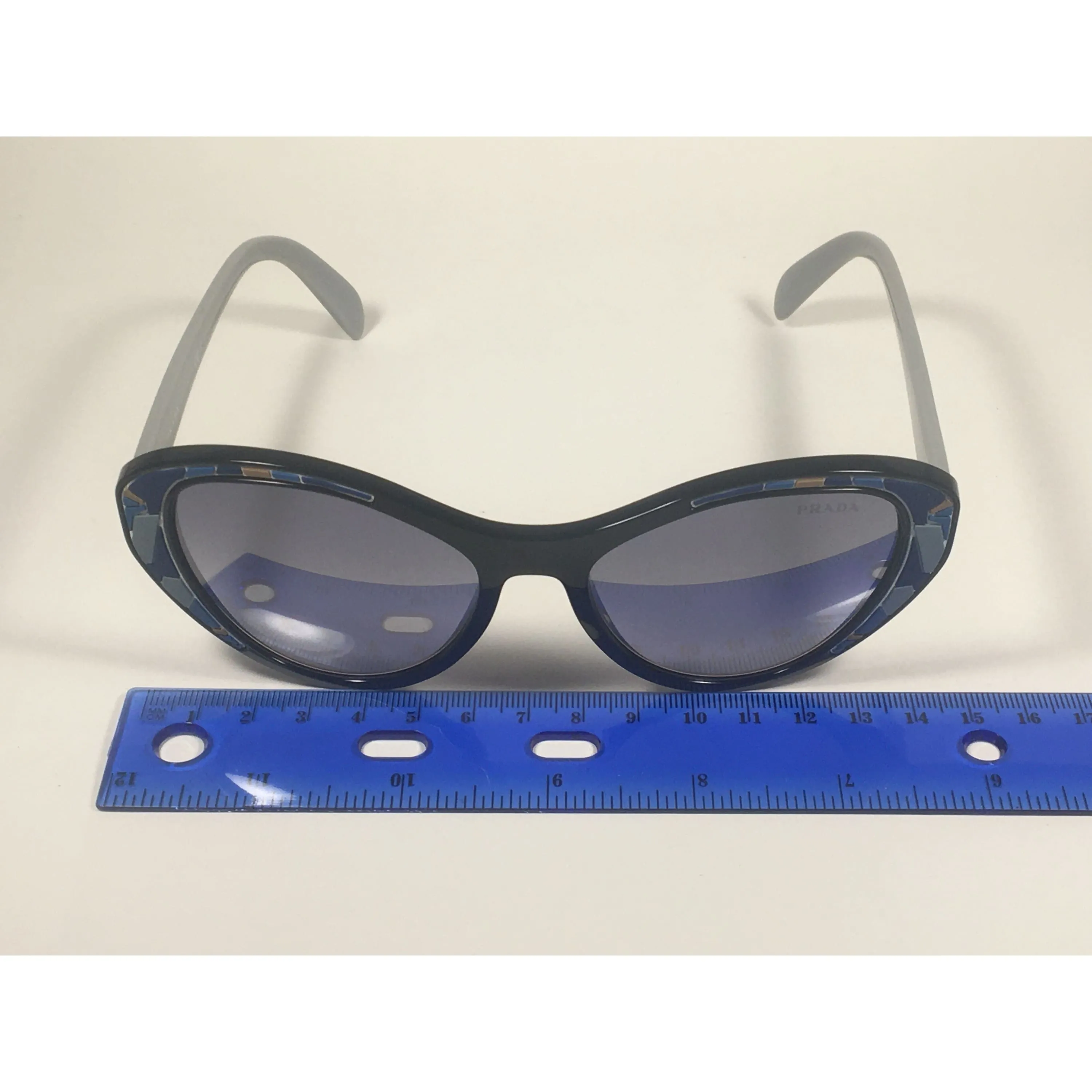 Prada Tapestry Sunglasses Gray Black Blue Gradient Lens SPR14U LDM-5R0