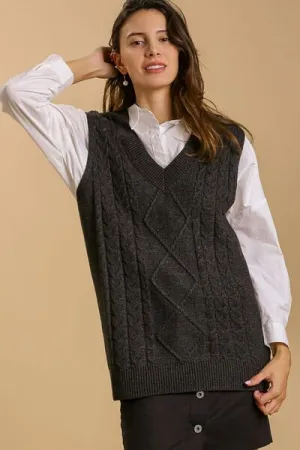 Preppy And Proud Cable V-Neck Vest Sweater