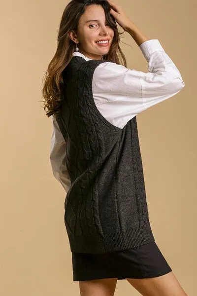 Preppy And Proud Cable V-Neck Vest Sweater