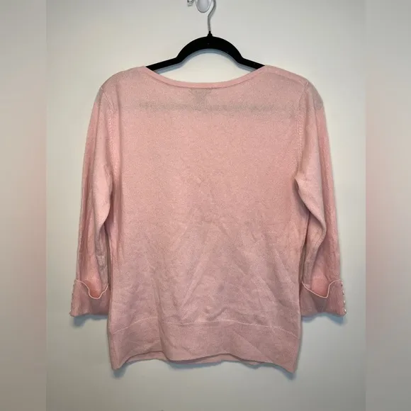 Prive 100% Cashmere Boatneck Pullover Button Cuff Sz M Pastel Pink