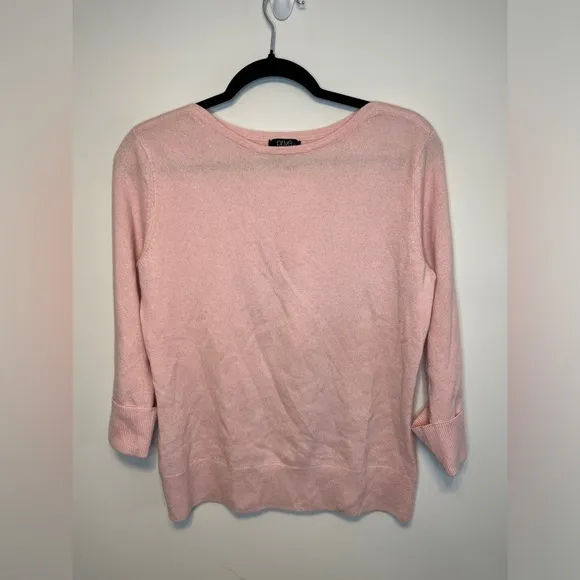 Prive 100% Cashmere Boatneck Pullover Button Cuff Sz M Pastel Pink