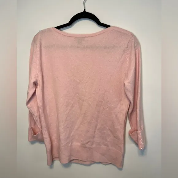 Prive 100% Cashmere Boatneck Pullover Button Cuff Sz M Pastel Pink