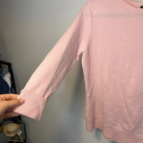 Prive 100% Cashmere Boatneck Pullover Button Cuff Sz M Pastel Pink