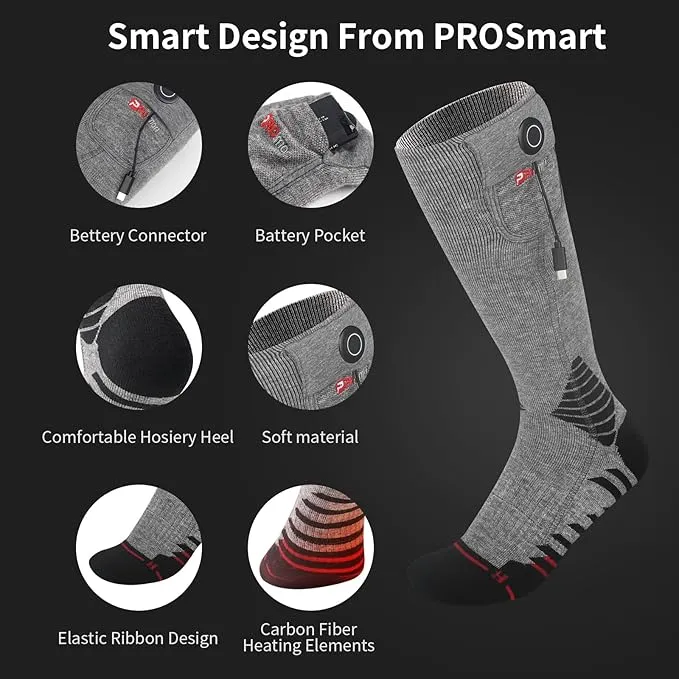 PROSmart Heated Socks Rechargeable Electric Sock - Battery Operated Thermal Warming Socks for Men & Women Suitable for Outdoor Hunting Cold Winter Skiing Camping